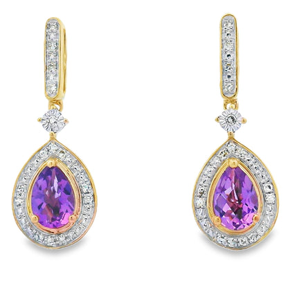 .88ct Amethyst Diamond Dangle Earrings 10KT Yellow Gold Bids.com