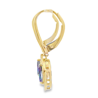 Mystic Fire Topaz Dangle Earrings 10KT Yellow Gold Bids.com