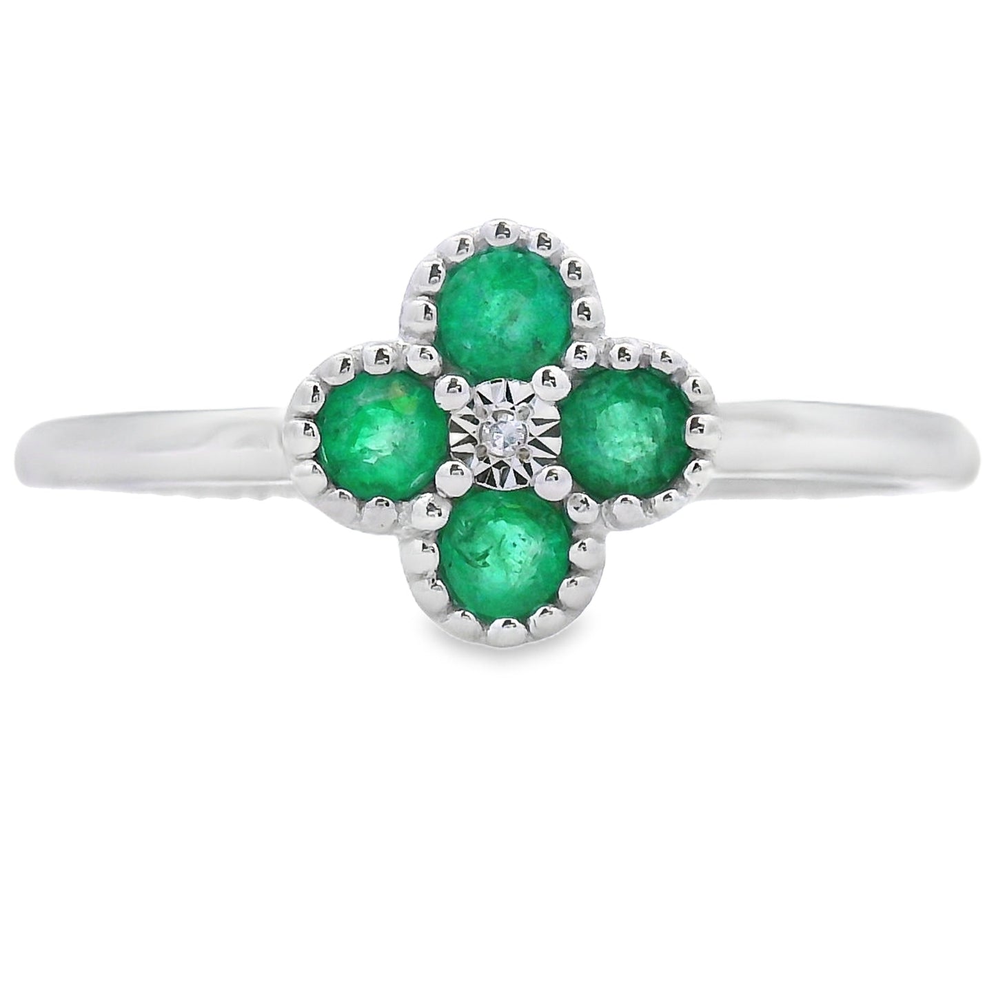 Genuine .15ct Emerald Diamond Ring 10KT White Gold Bids.com