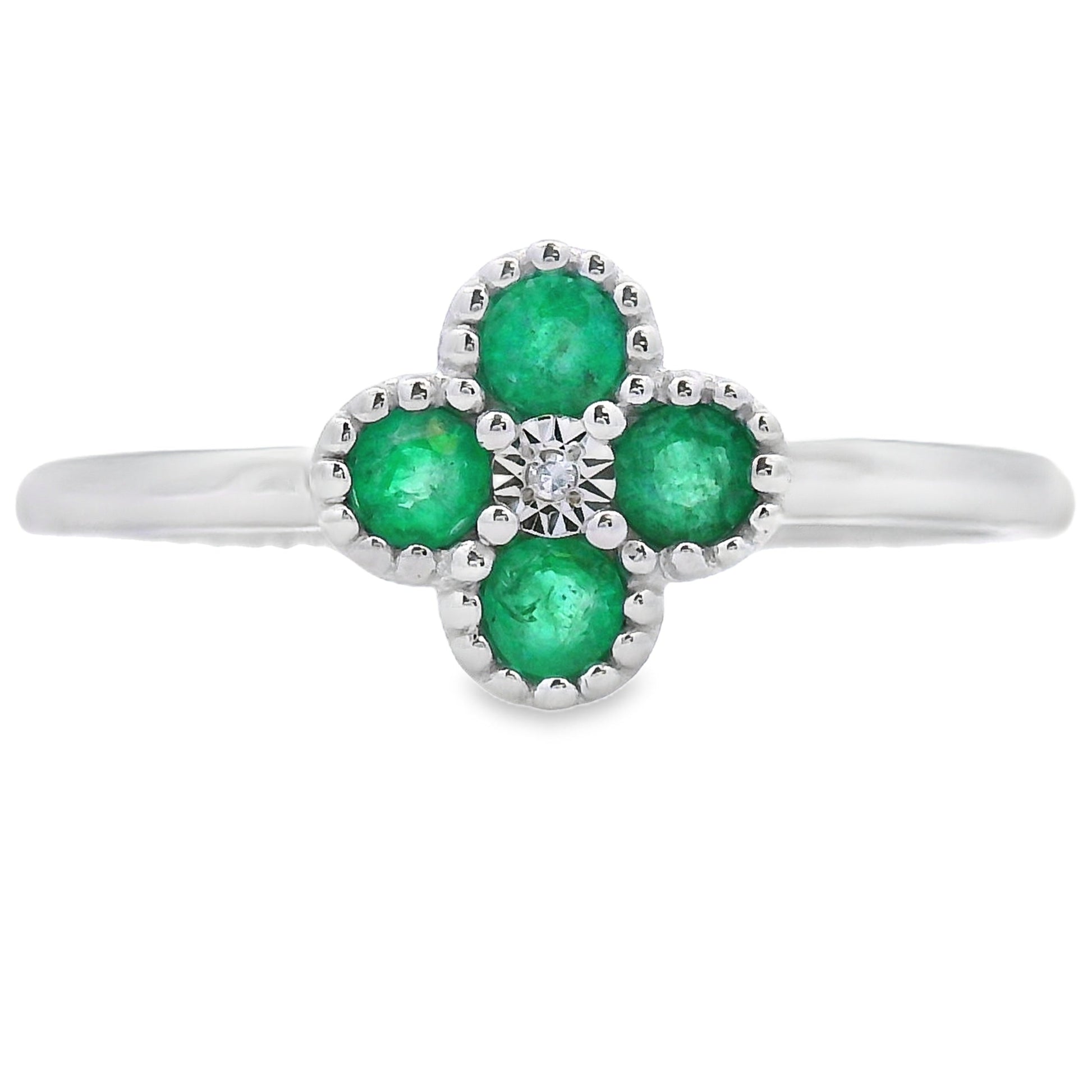 Genuine .15ct Emerald Diamond Ring 10KT White Gold Bids.com
