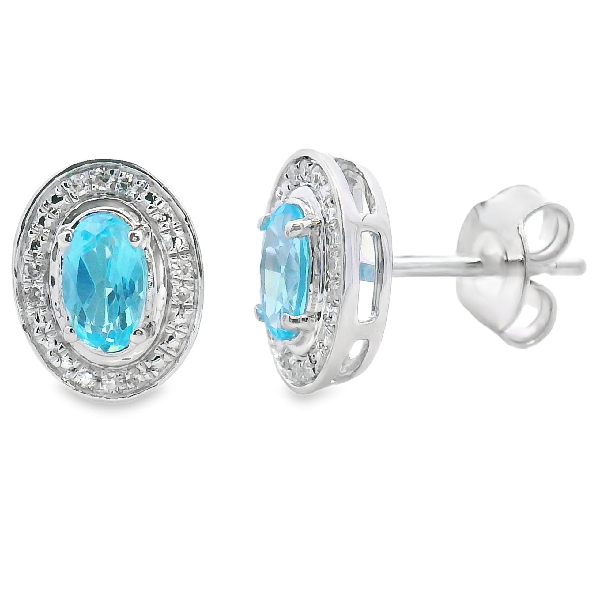 .62ct Blue Topaz Diamond Earrings 10KT White Gold Bids.com