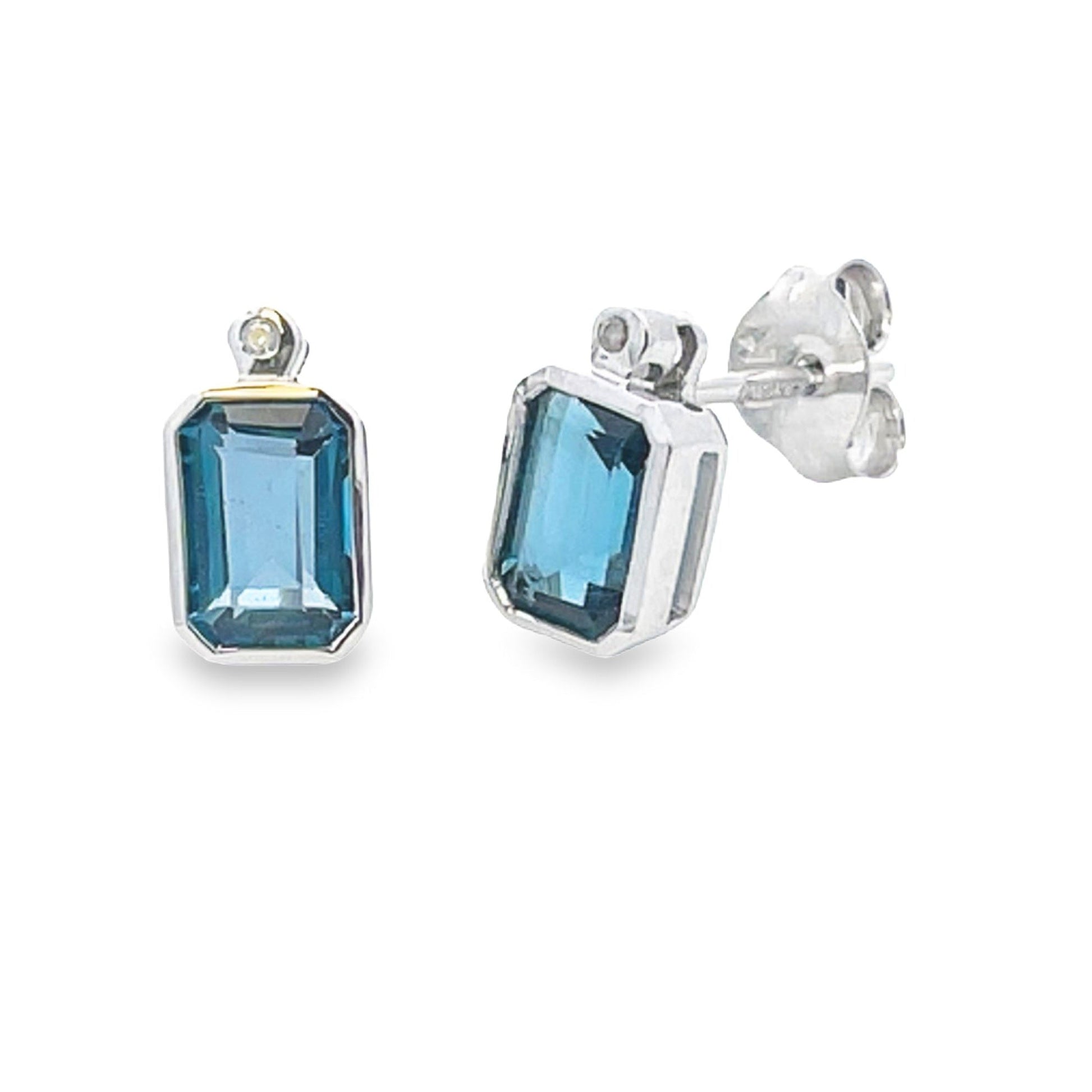 London Blue Topaz Diamond Stud Earrings 10KT White Gold Bids.com