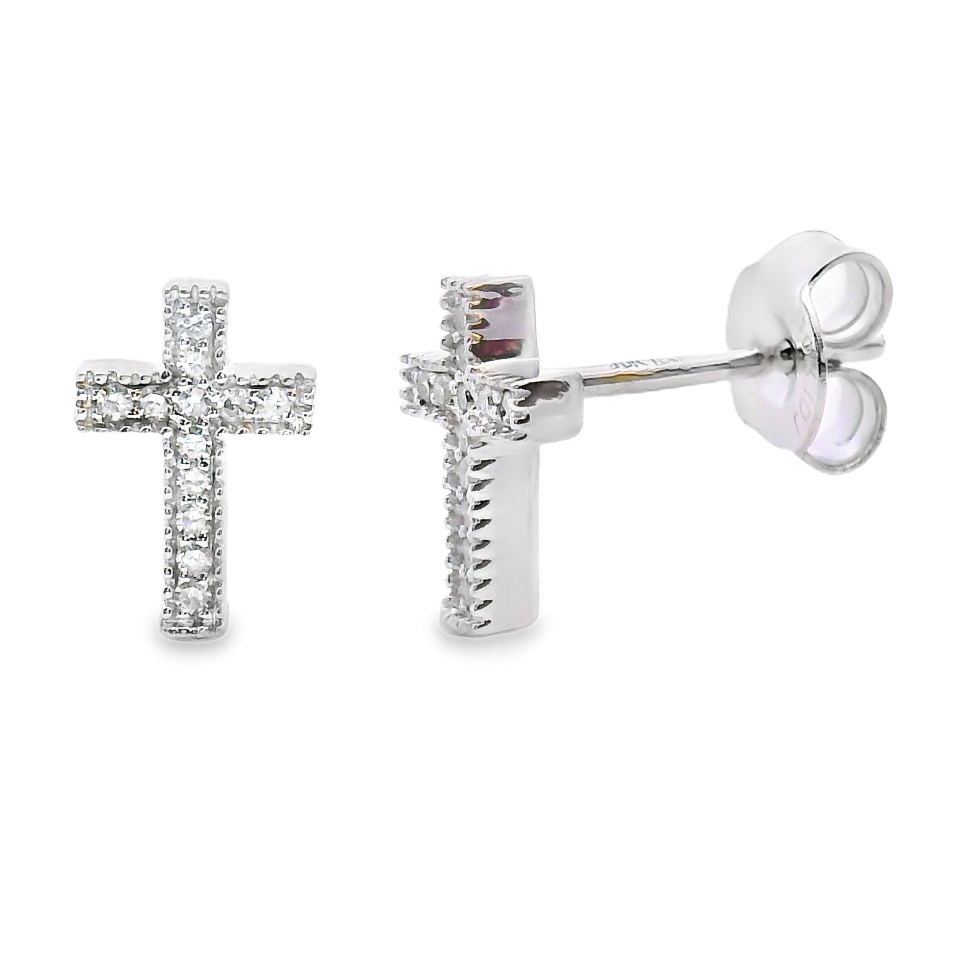 Genuine .09ct Diamond Cross Earrings 10KT White Gold Bids.com