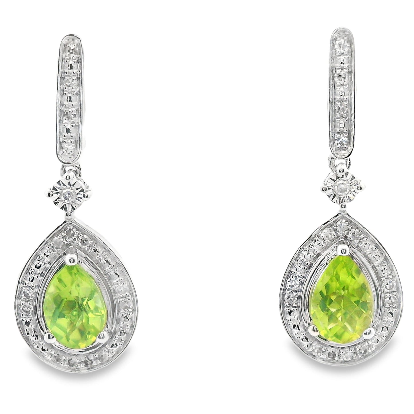 .96ct Peridot Diamond Dangle Earrings 10KT White Gold Bids.com