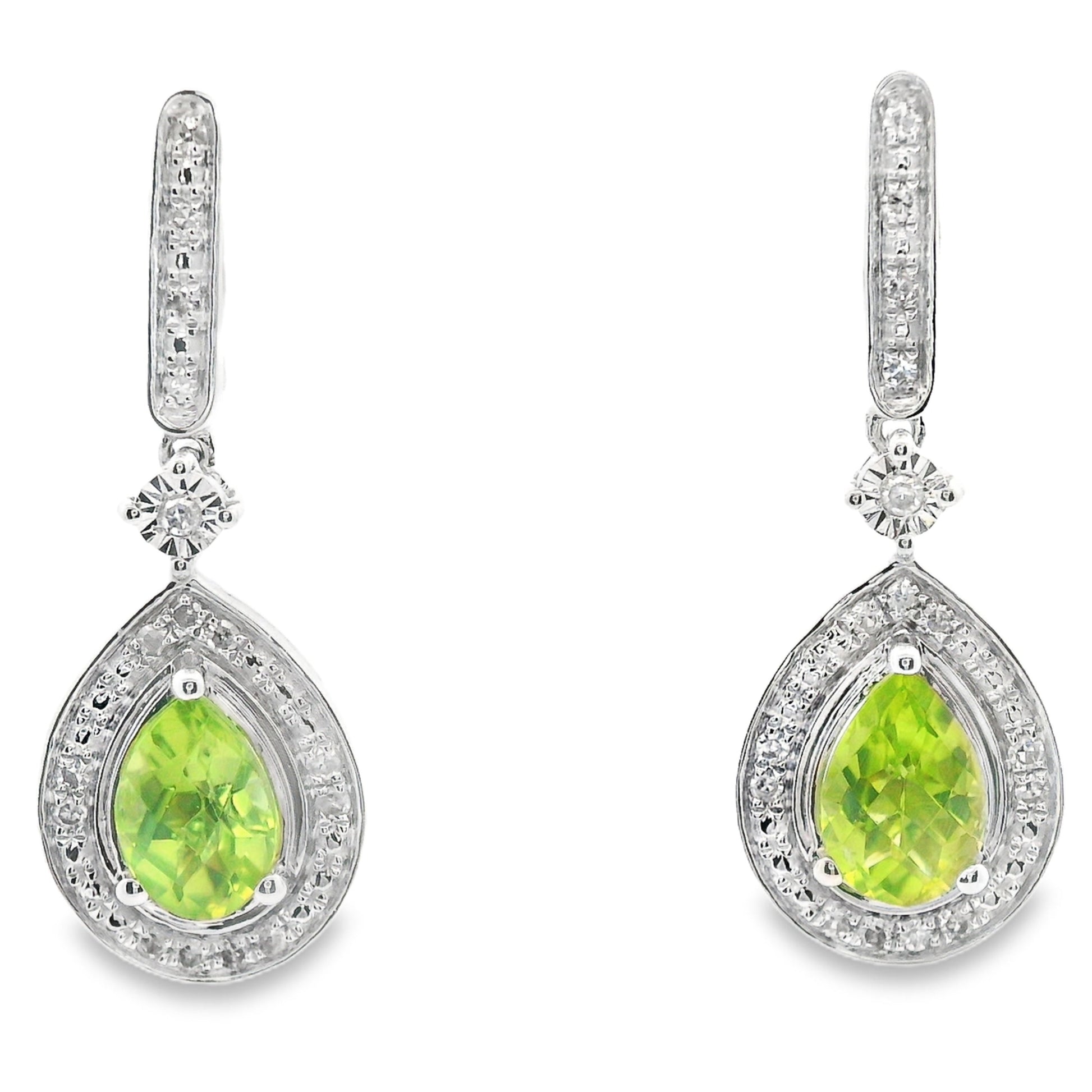 .96ct Peridot Diamond Dangle Earrings 10KT White Gold Bids.com