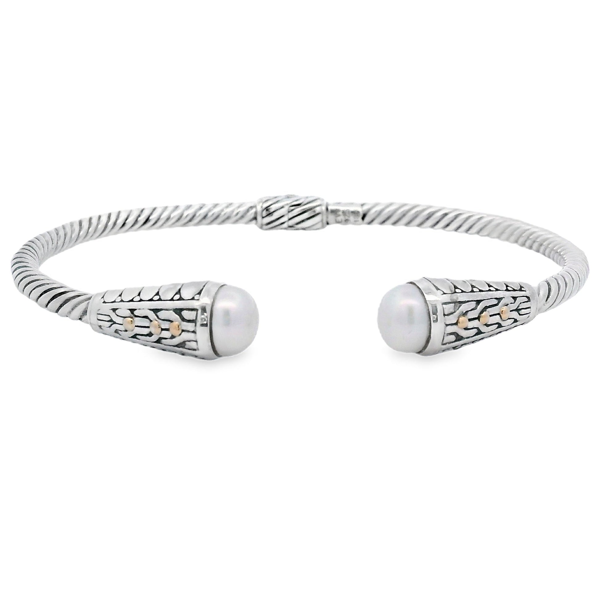 Pearl Bangle Bracelet Sterling Silver 18KT Gold Bids.com