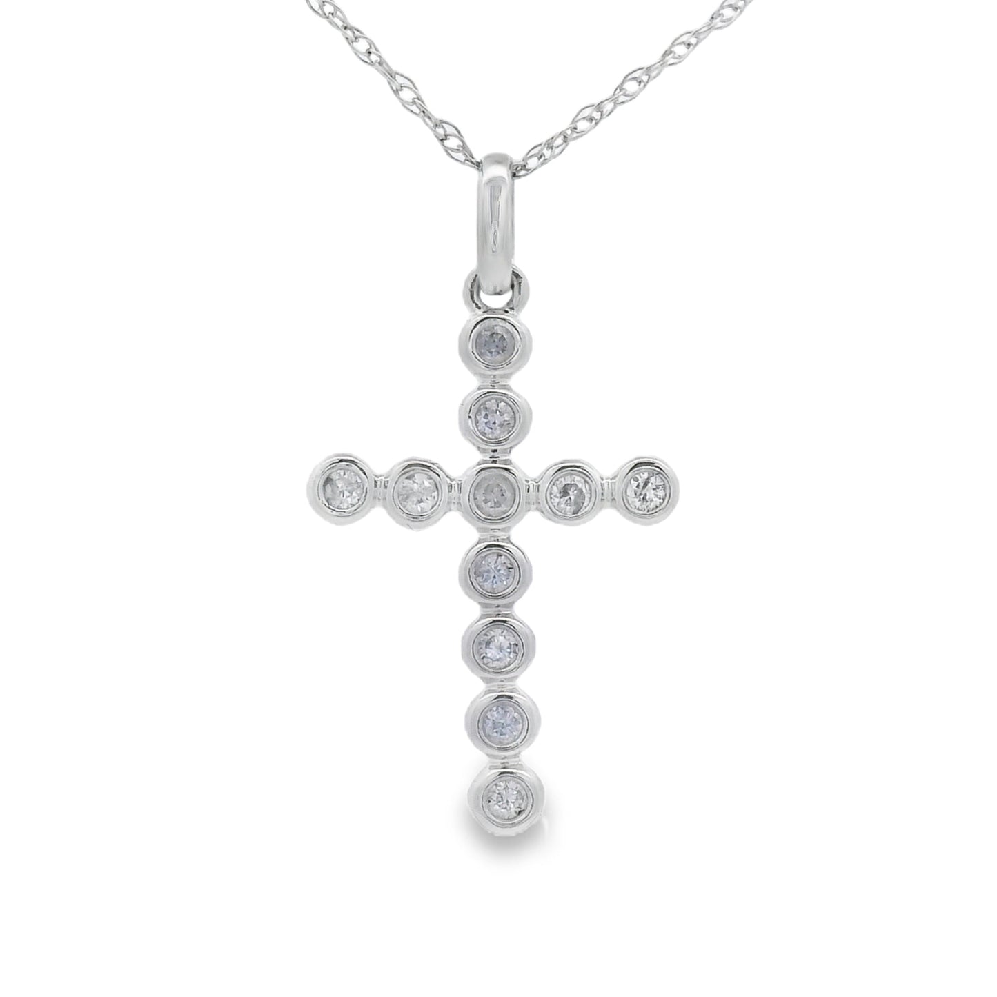 .09ct Diamond Cross Religious Pendant 14KT White Gold Bids.com