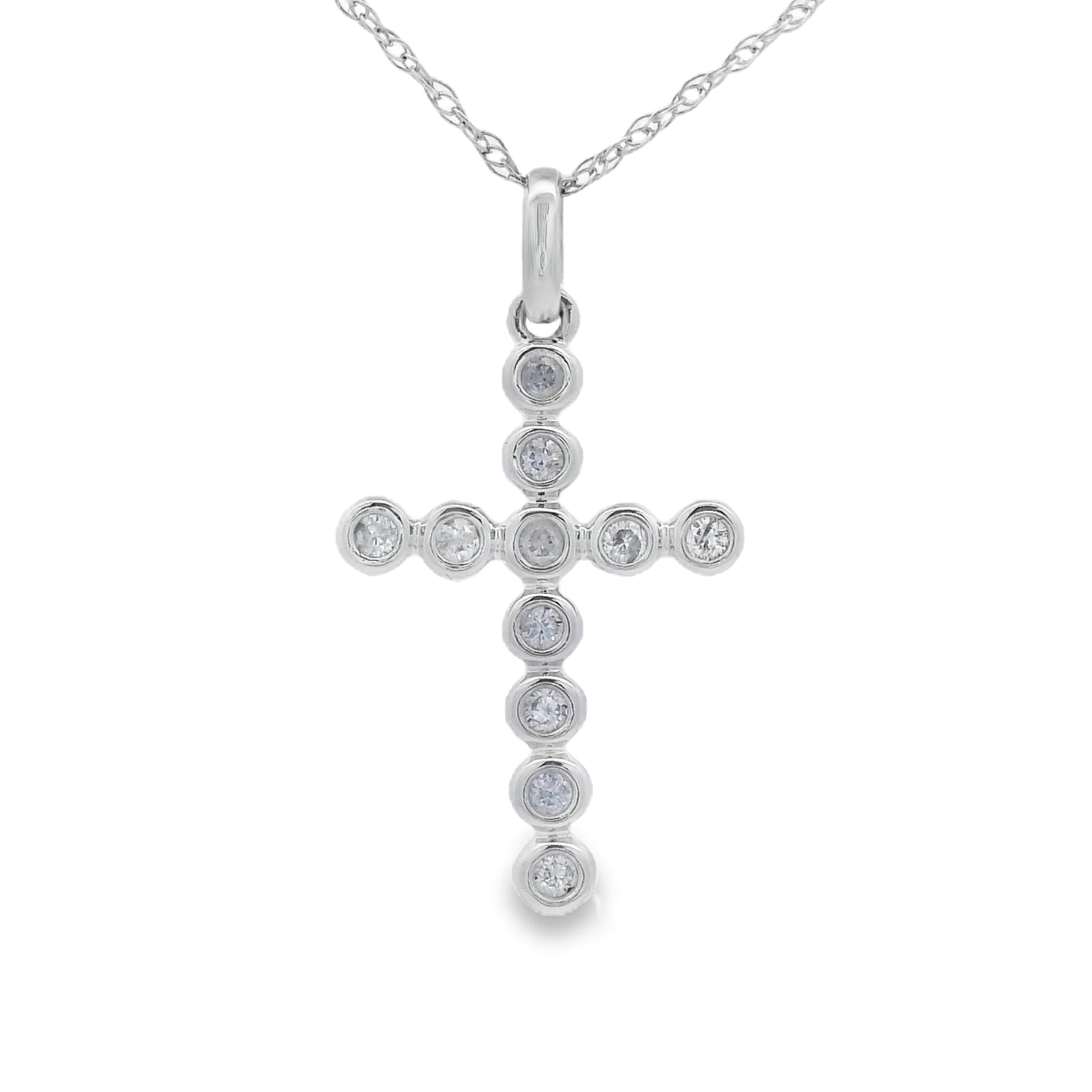 .09ct Diamond Cross Religious Pendant 14KT White Gold Bids.com
