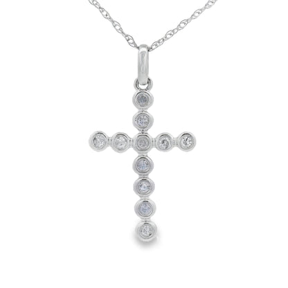 .09ct Diamond Cross Religious Pendant 14KT White Gold Bids.com