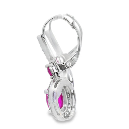 3.50ct Ruby Diamond Dangle Earrings 10KT White Gold Bids.com