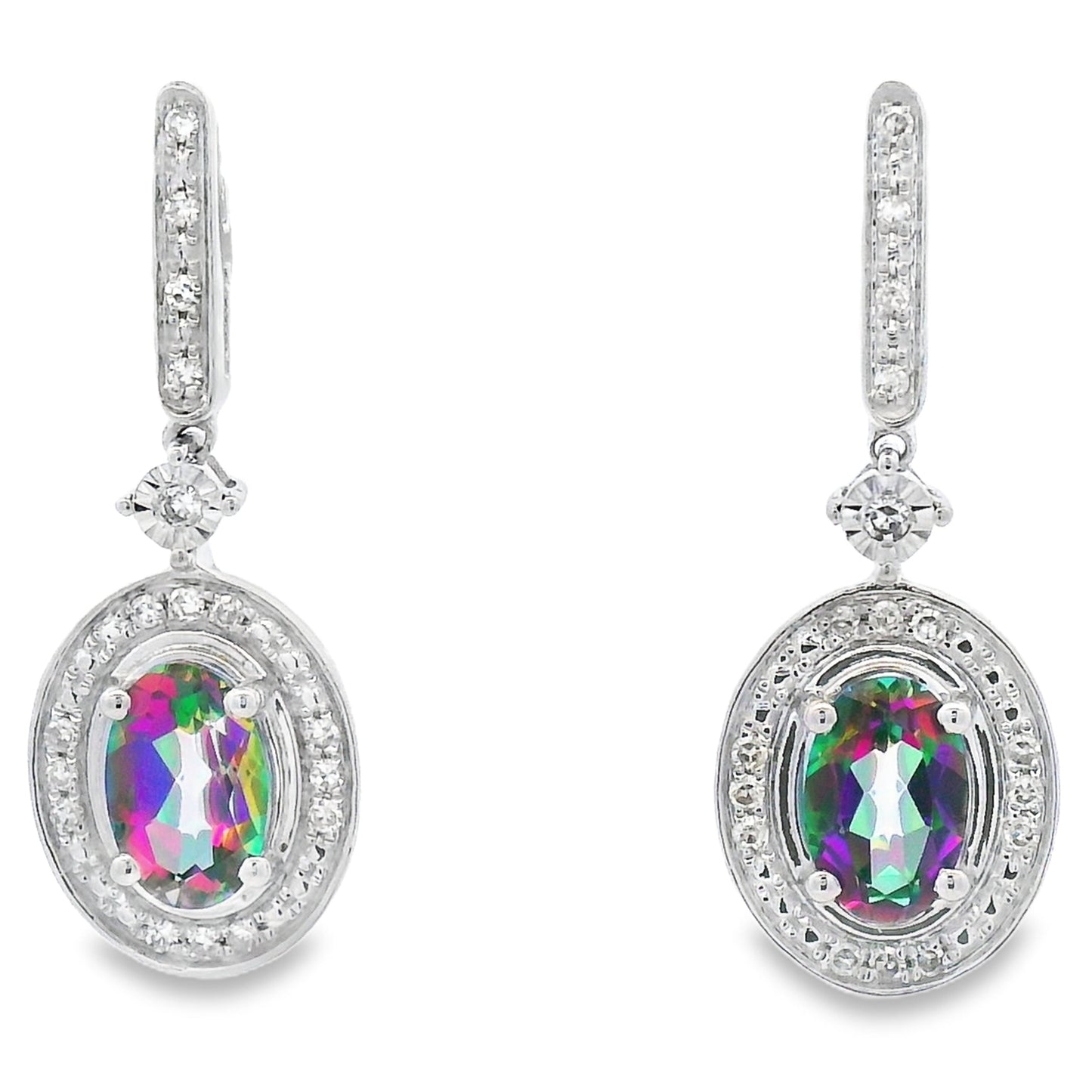 Mystic Fire Topaz Dangle Earrings 10KT White Gold Bids.com