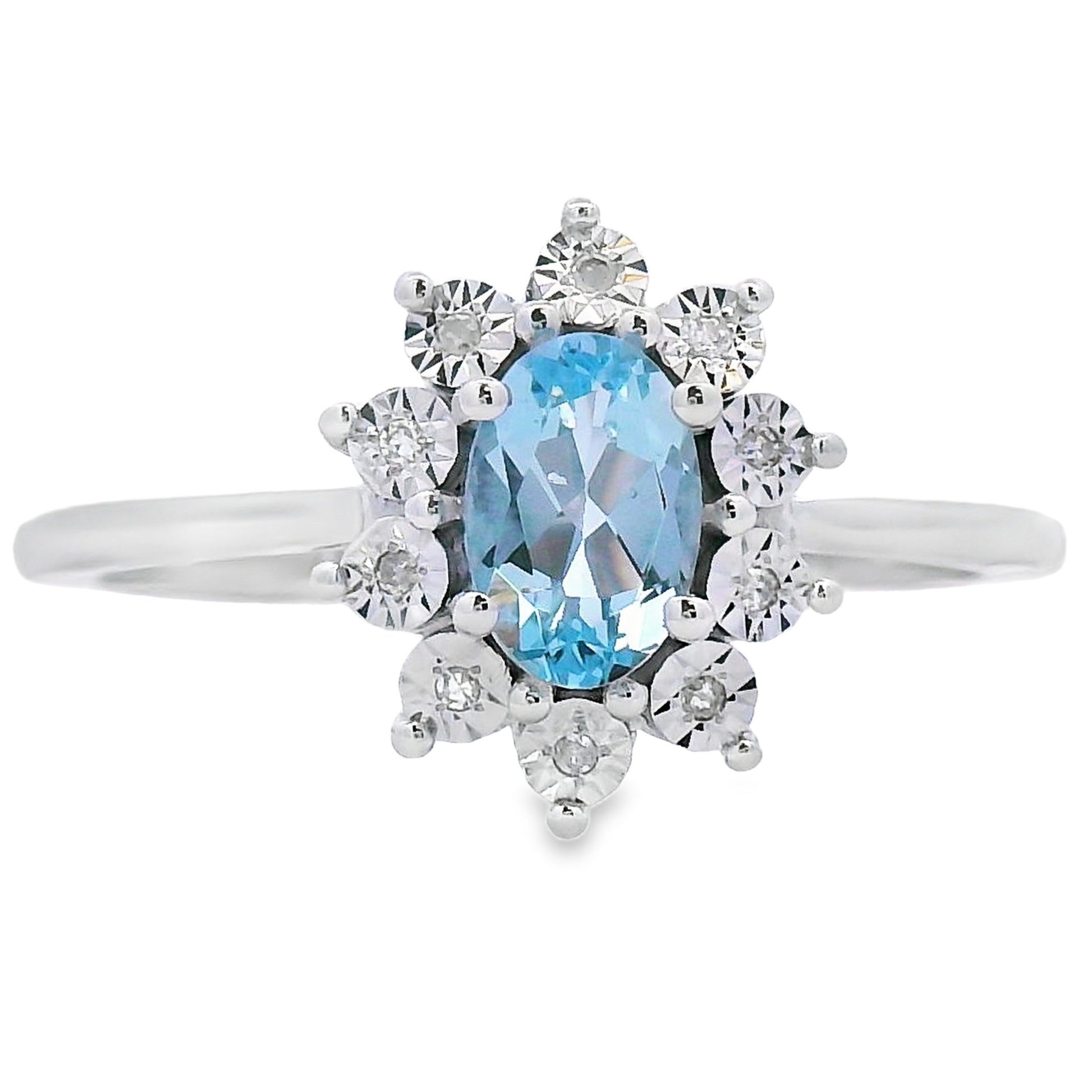 Genuine .43ct Aquamarine Diamond Ring 10KT White Gold Bids.com