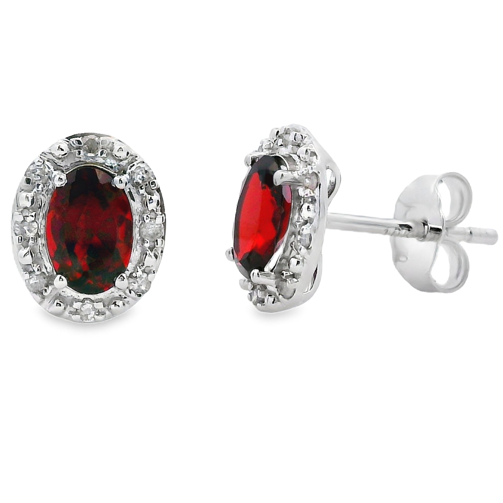 Genuine 1.18ct Garnet Diamond Earrings 10KT White Gold Bids.com