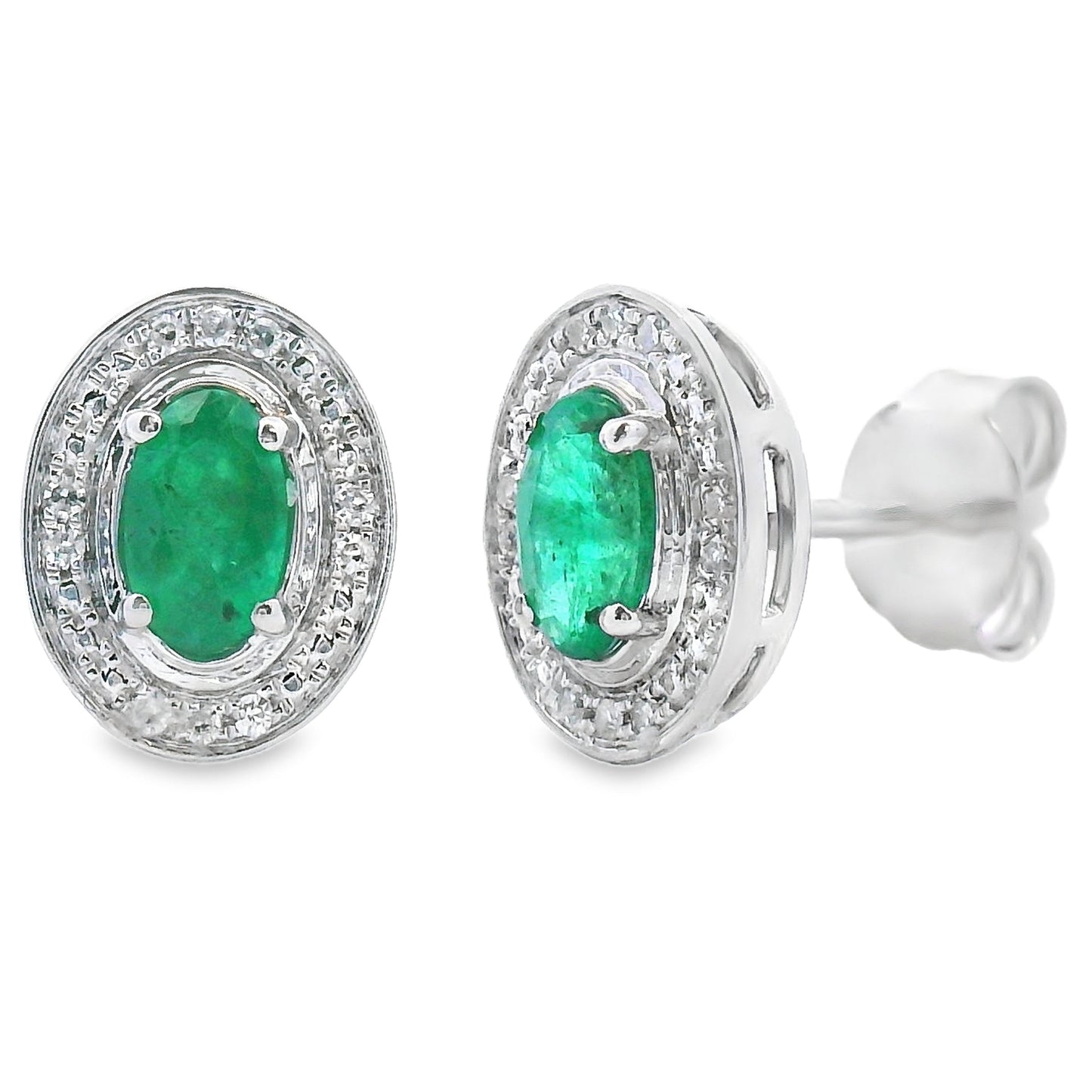 Natural .38ct Emerald Diamond Earrings 10KT White Gold Bids.com