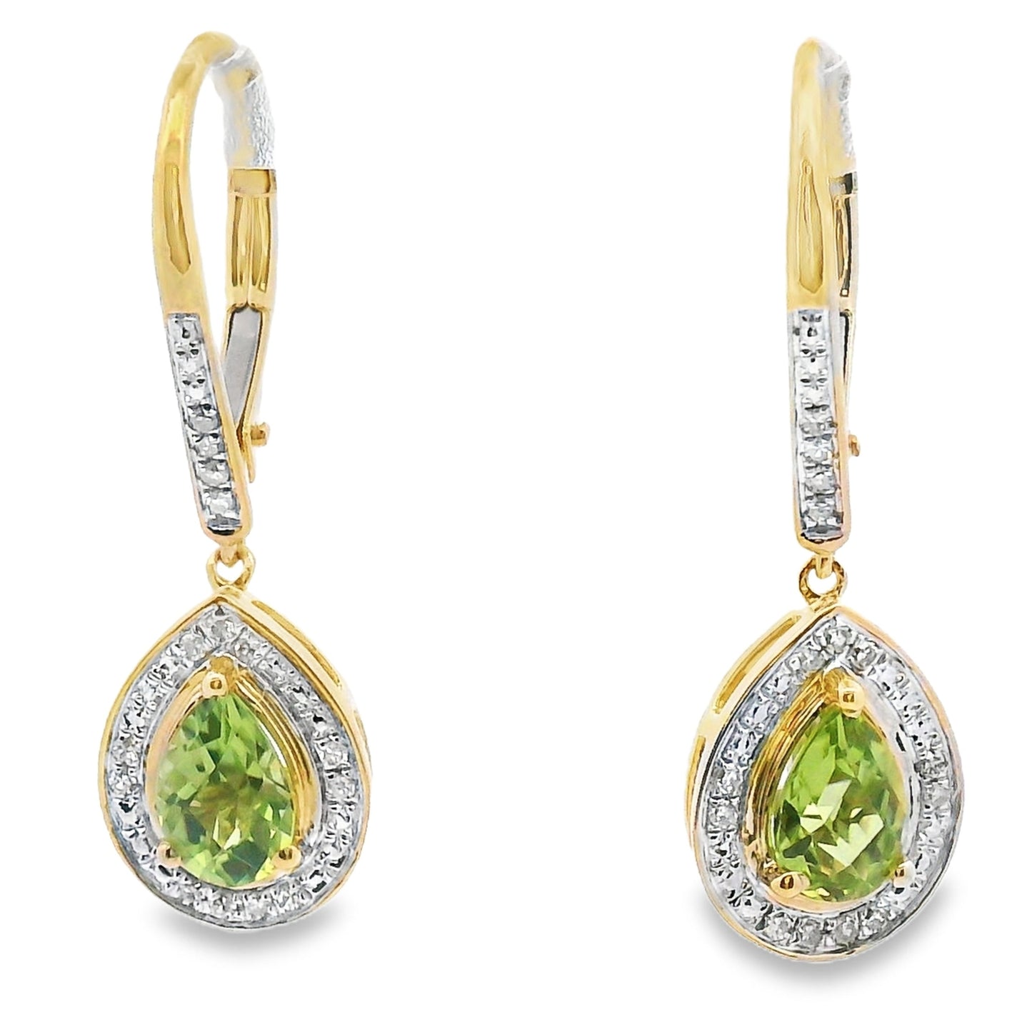 .96ct Peridot Diamond Dangle Earrings 10KT Yellow Gold Bids.com