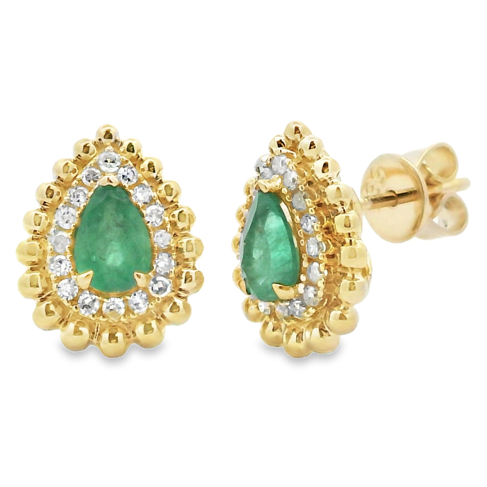 Genuine .92ct Emerald Diamond Earrings 14KT Yellow Gold Bids.com