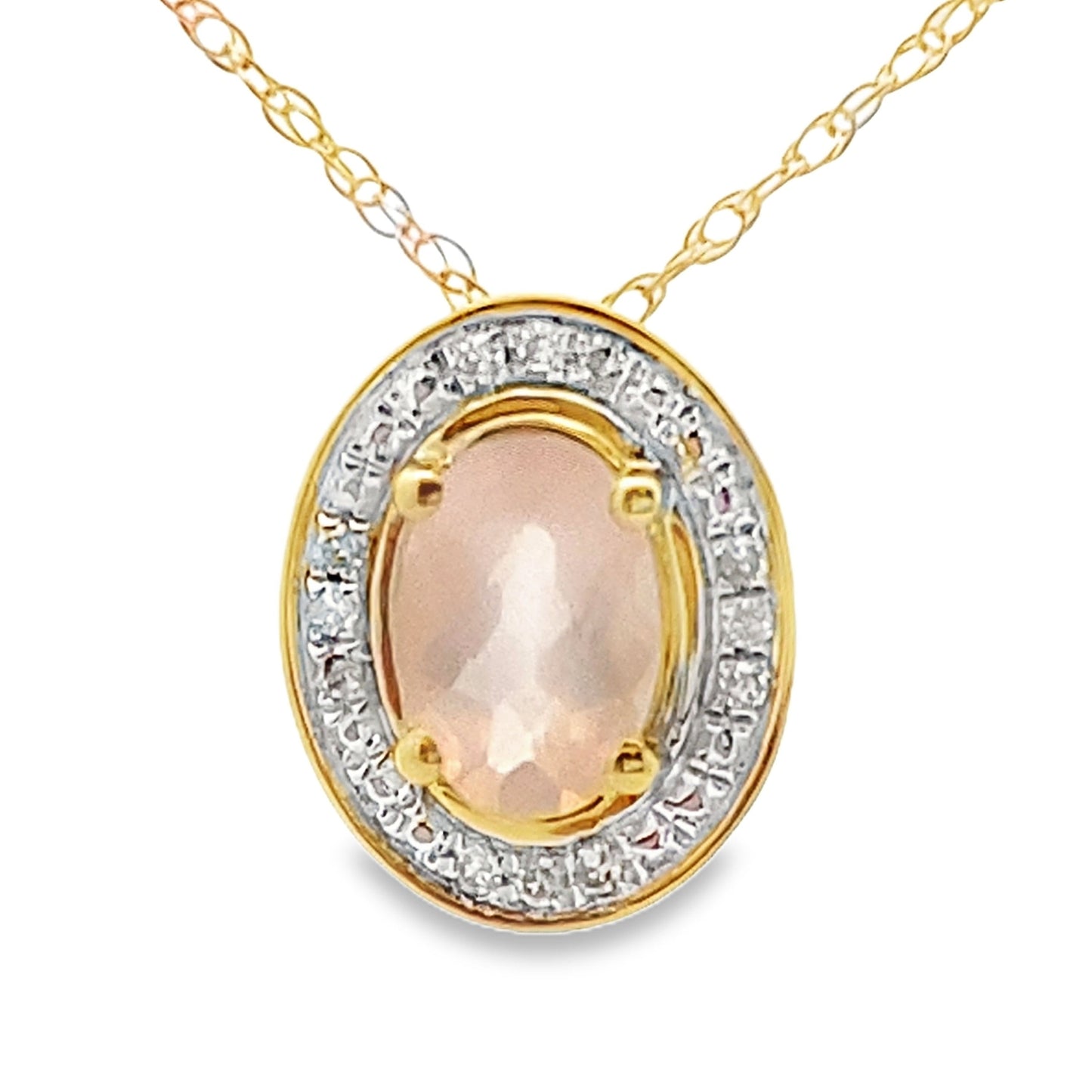 Rose Quartz Diamond Fashion Pendants 10KT Yellow Gold Bids.com
