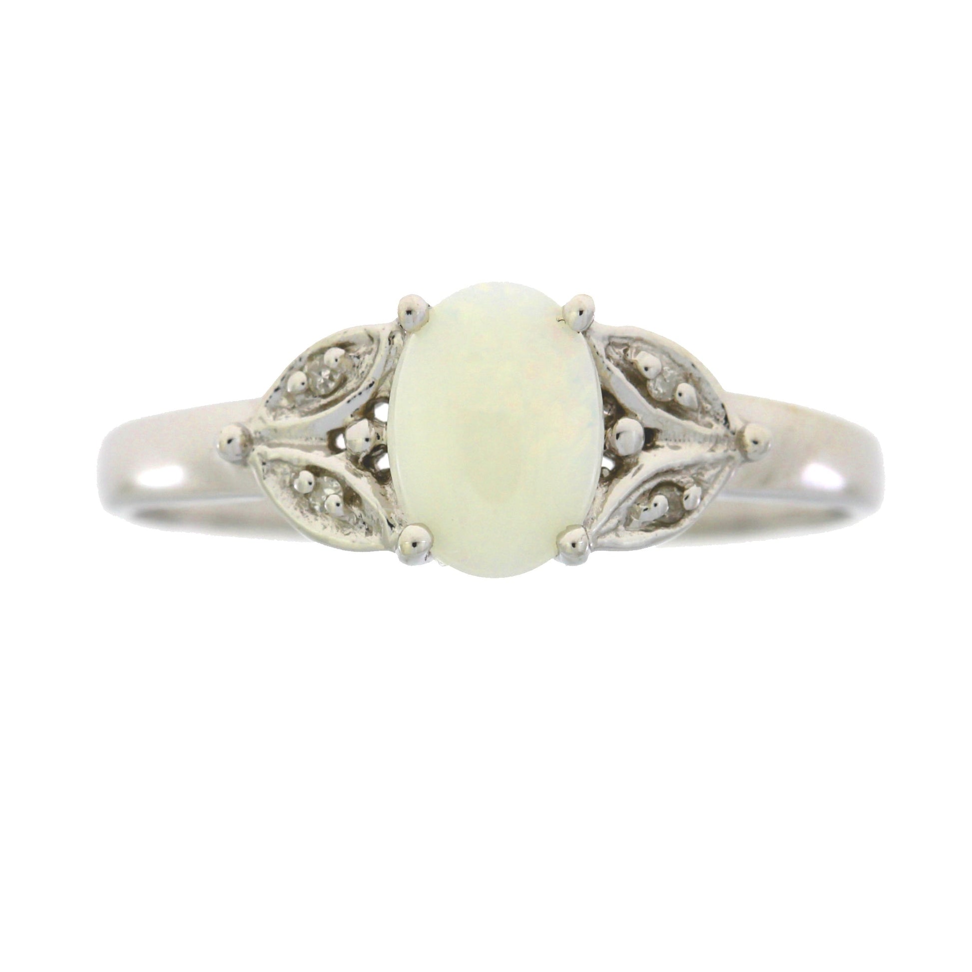 Natural .01ct Opal Diamond Ring 10KT White Gold Bids.com