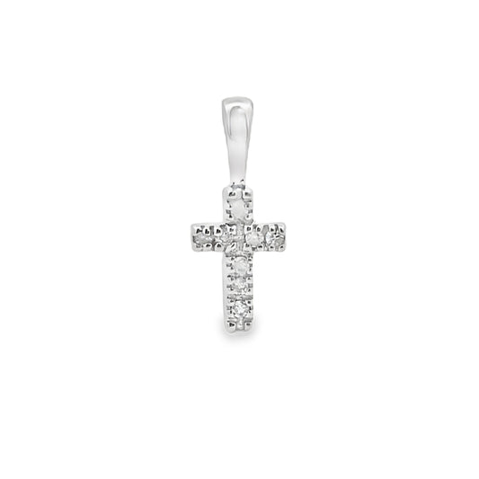 .03ct Diamond Cross Religious Pendant 10KT White Gold Bids.com