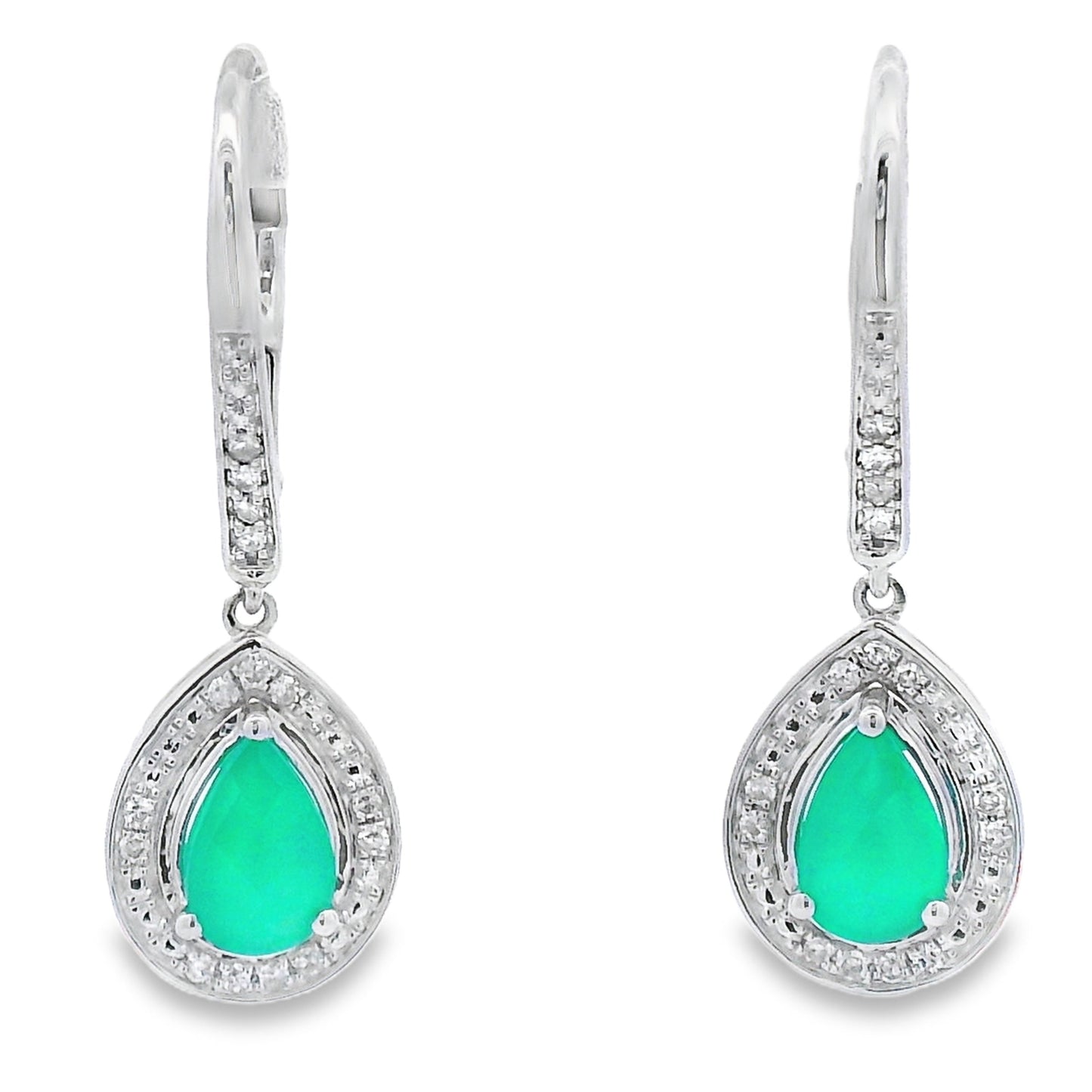 Chalcedony Diamond Dangle Earrings 10KT White Gold Bids.com