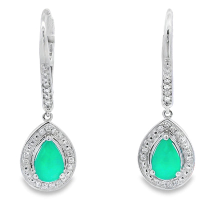 Chalcedony Diamond Dangle Earrings 10KT White Gold Bids.com