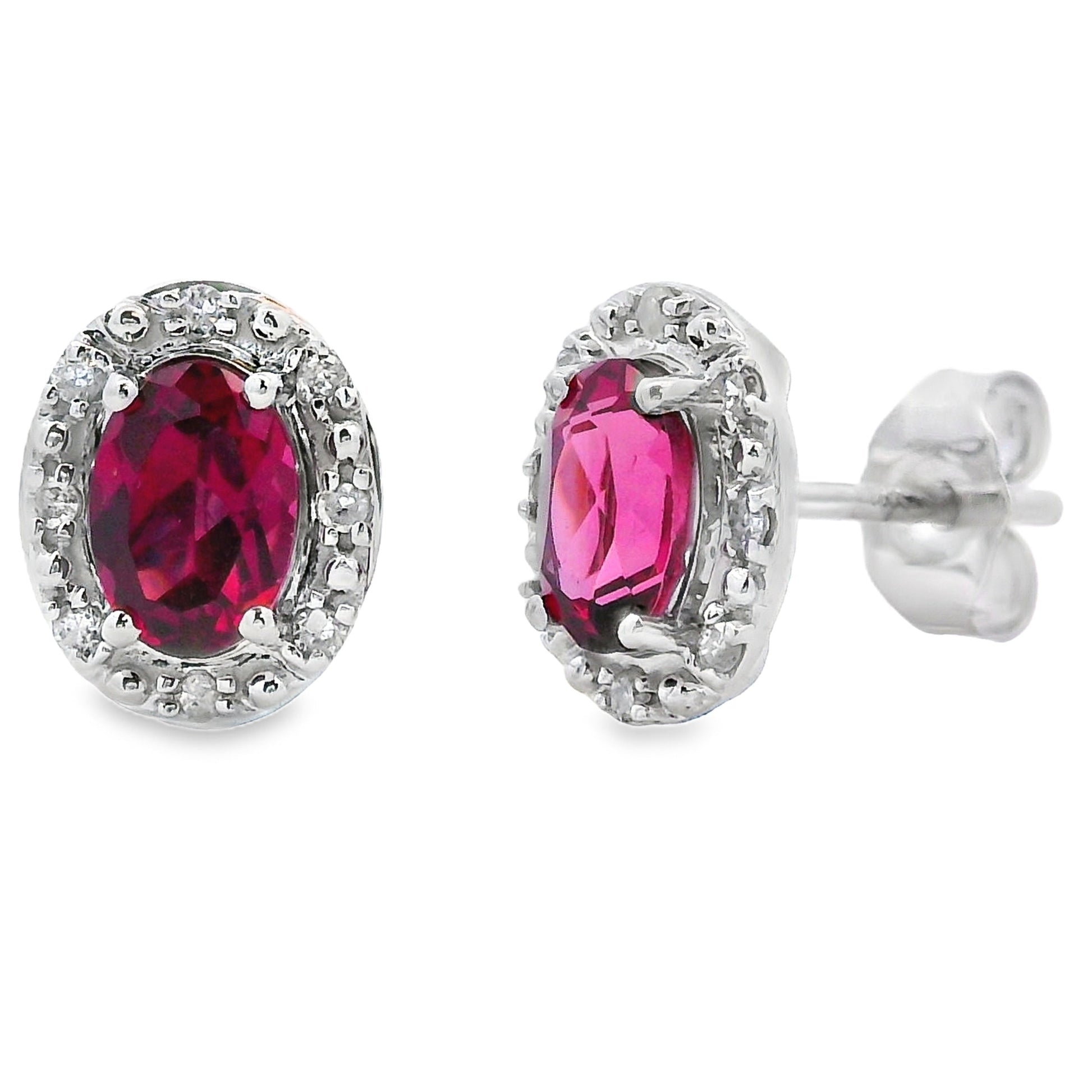 Rhodolite Garnet Diamond Earrings 10KT White Gold Bids.com