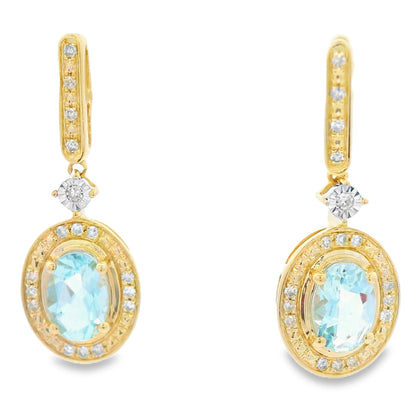 Aquamarine Diamond Dangle Earrings 10KT Yellow Gold Bids.com