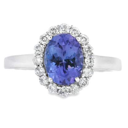Genuine 1.55ct Tanzanite Diamond Ring 14KT White Gold Bids.com