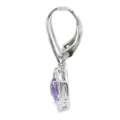 .98ct Amethyst Diamond Dangle Earrings 10KT White Gold Bids.com