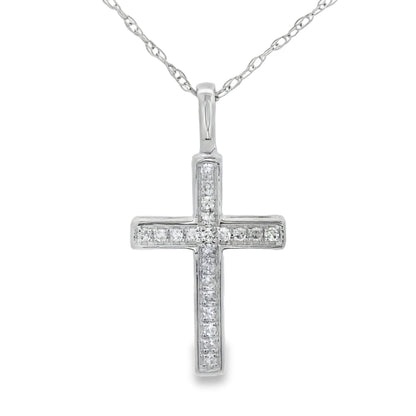 .08ct Diamond Cross Religious Pendant 14KT White Gold Bids.com