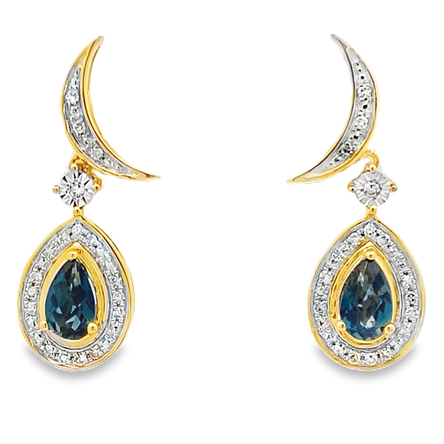 London Blue Topaz Dangle Earrings 10KT Yellow Gold Bids.com