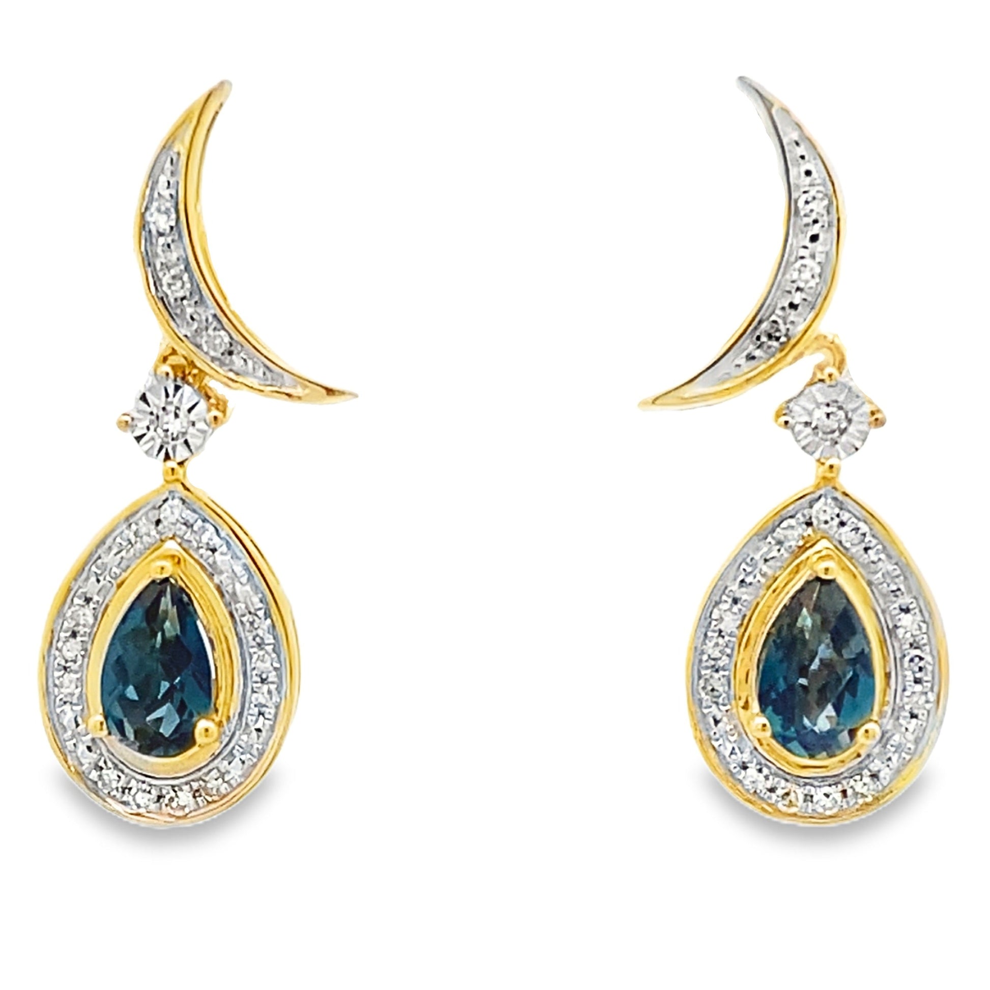 London Blue Topaz Dangle Earrings 10KT Yellow Gold Bids.com