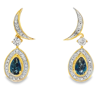 London Blue Topaz Dangle Earrings 10KT Yellow Gold Bids.com
