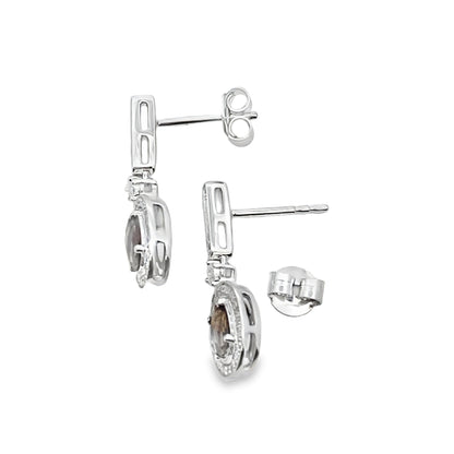 .88ct Quartz Diamond Dangle Earrings 10KT White Gold Bids.com