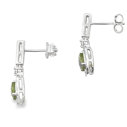 1.23ct Peridot Diamond Dangle Earrings 10KT White Gold Bids.com