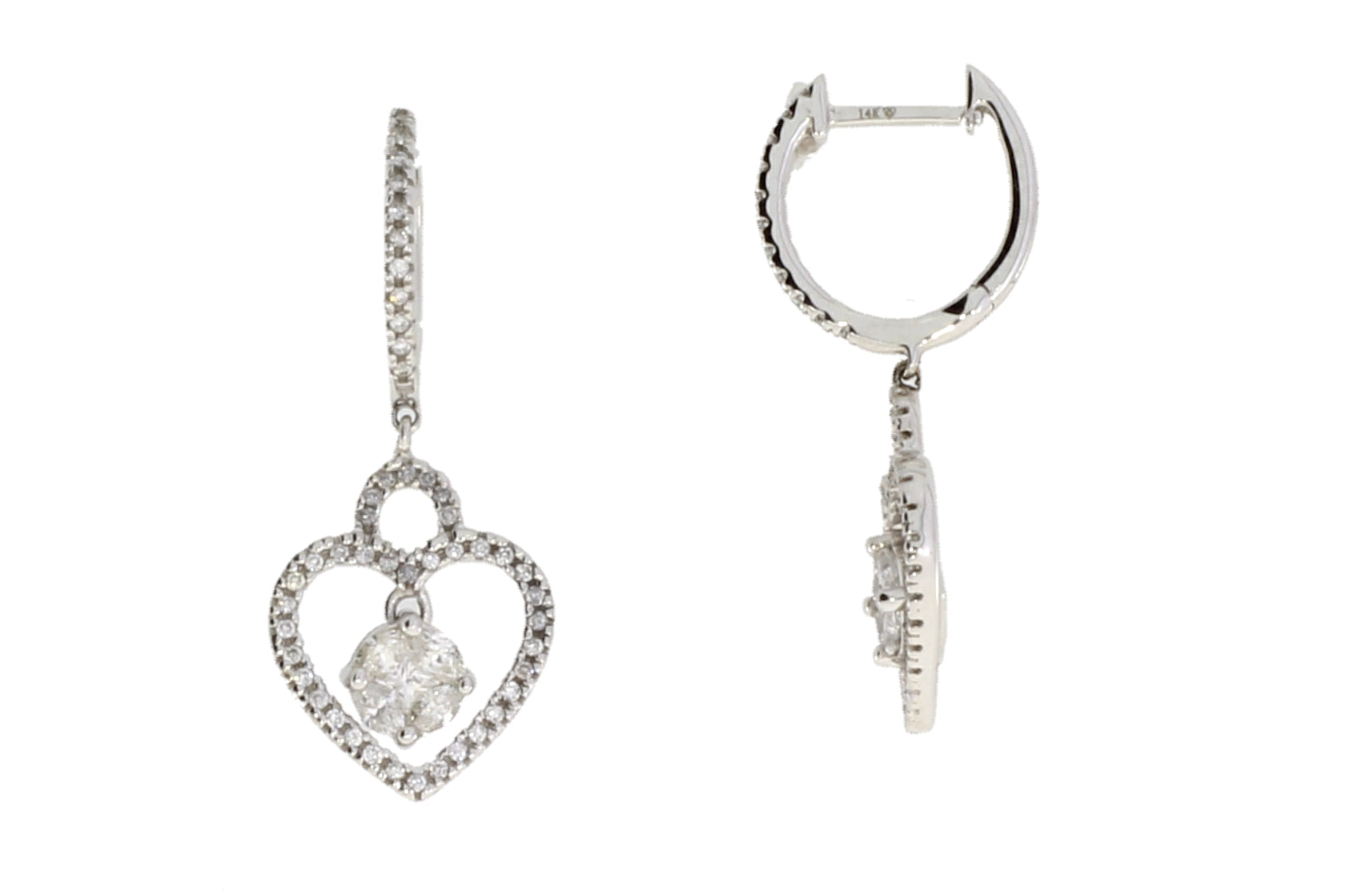 Natural .50ct Diamond Dangle Earrings 14KT White Gold Bids.com