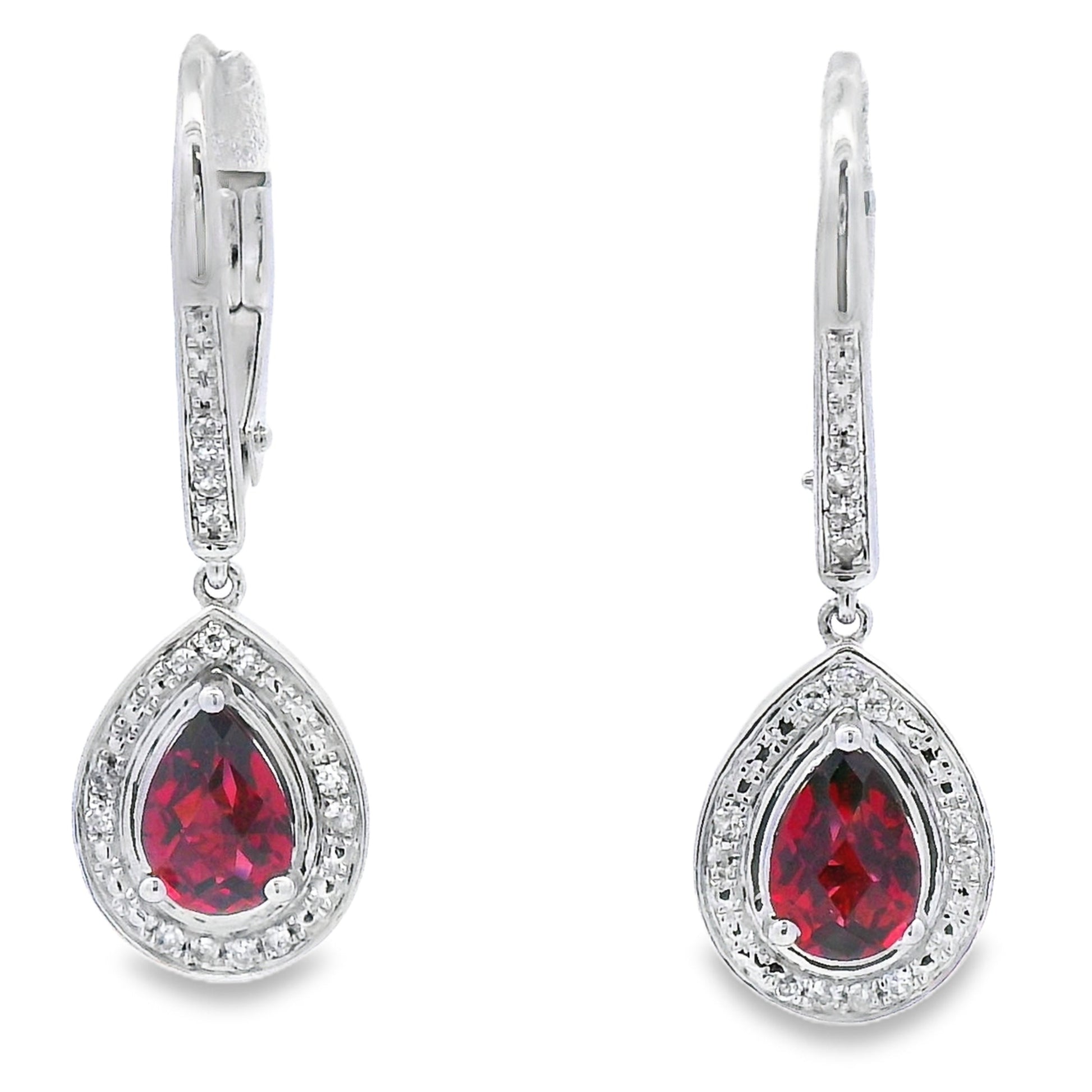 1.05ct Garnet Diamond Dangle Earrings 10KT White Gold Bids.com