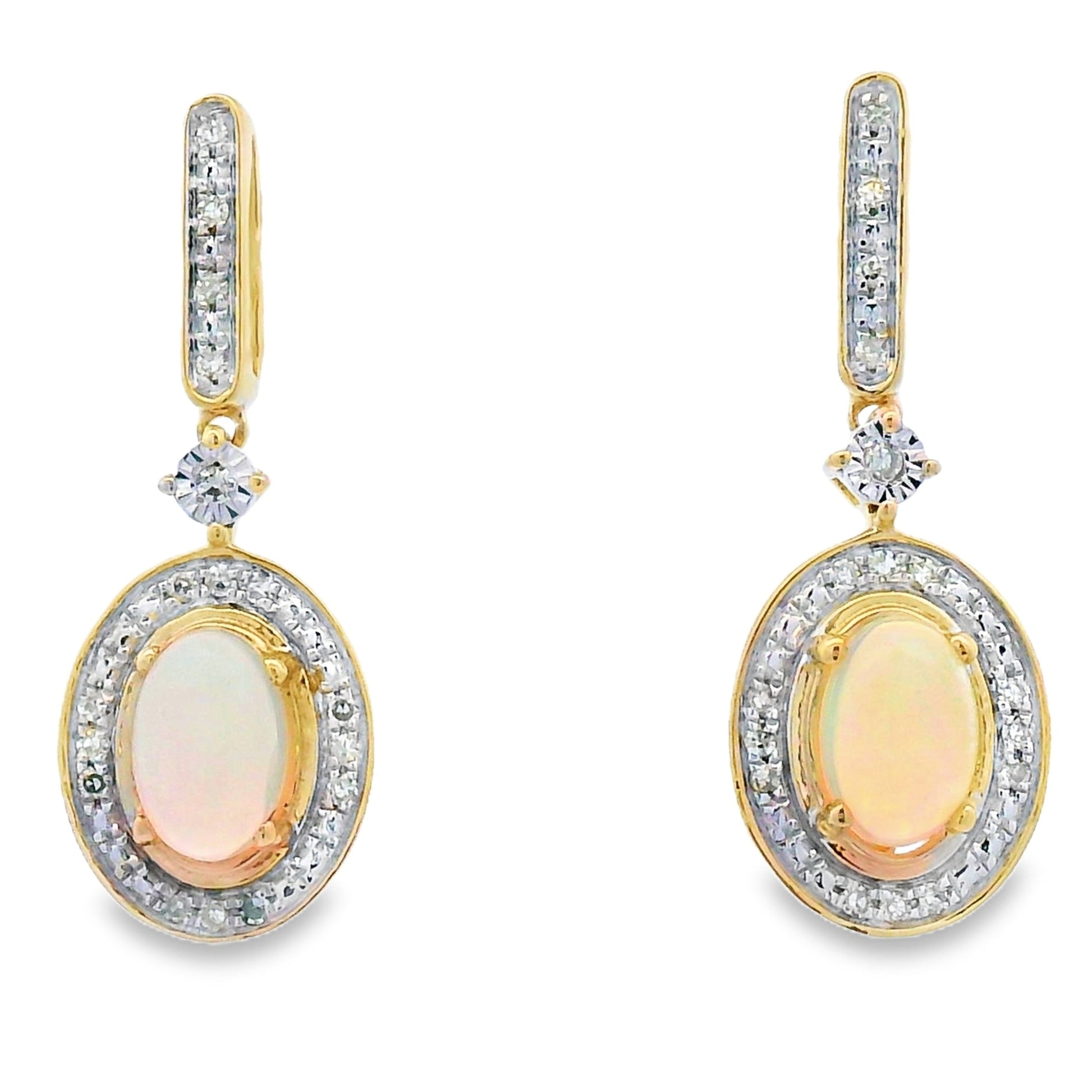 .75ct Opal Diamond Dangle Earrings 10KT Yellow Gold Bids.com