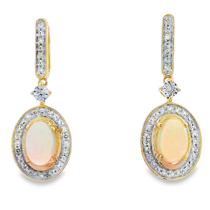 .75ct Opal Diamond Dangle Earrings 10KT Yellow Gold Bids.com