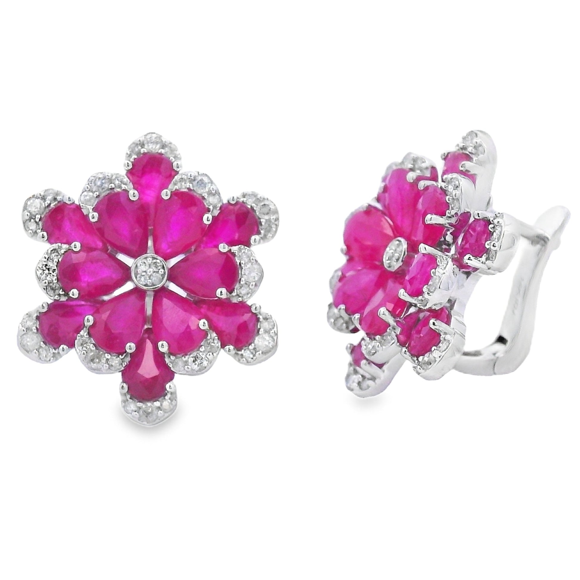 13.43ct Ruby Diamond Dangle Earrings 14KT White Gold Bids.com