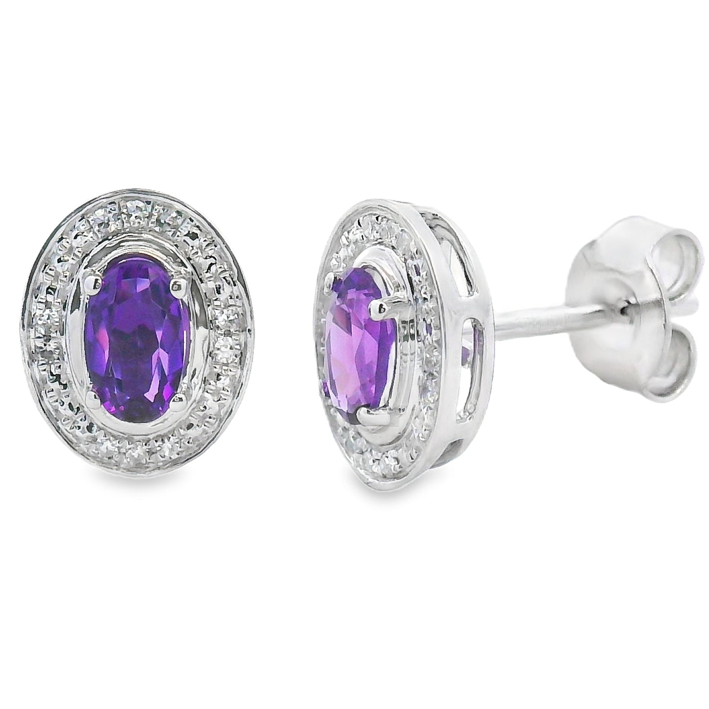 Natural .49ct Amethyst Diamond Earrings 10KT White Gold Bids.com