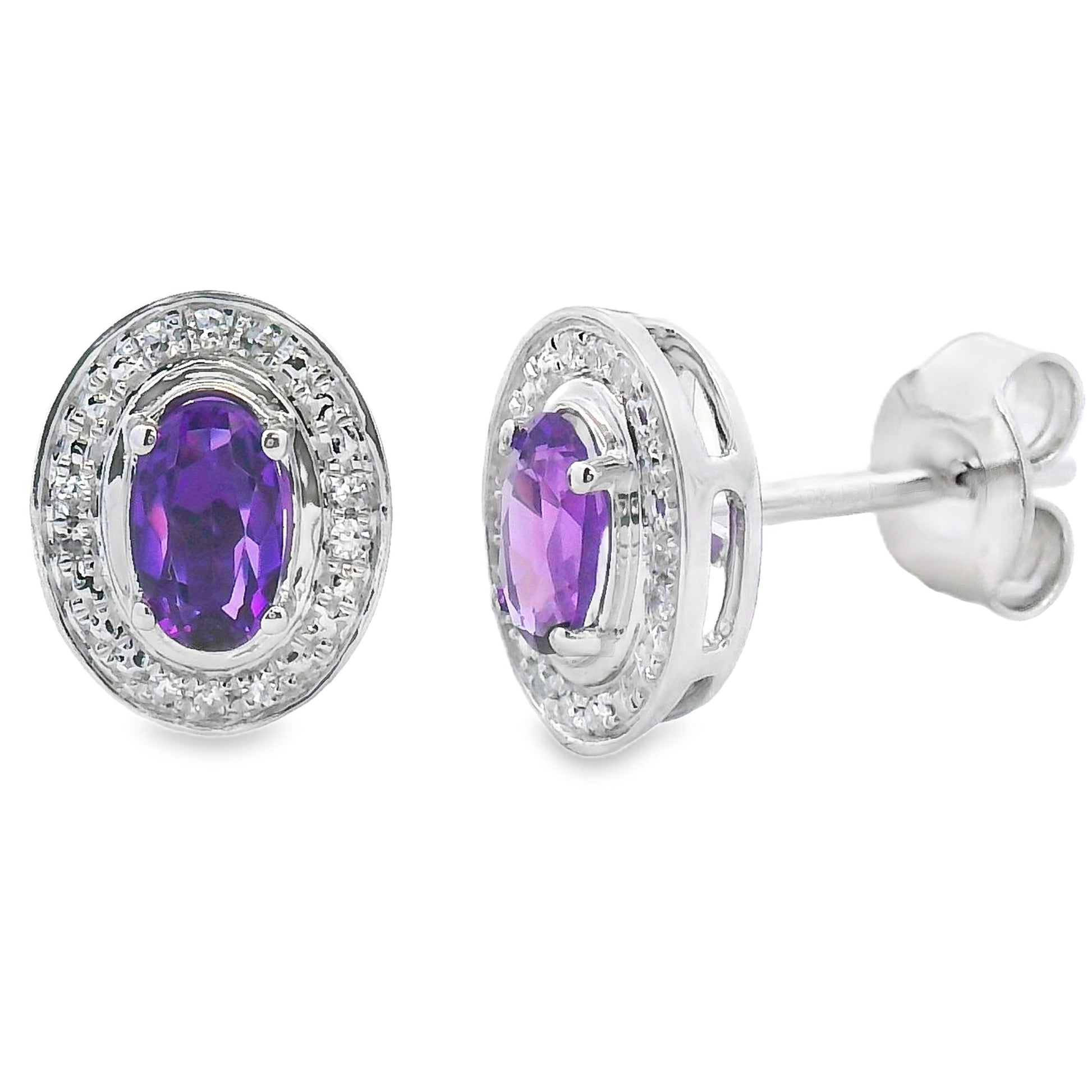Natural .49ct Amethyst Diamond Earrings 10KT White Gold Bids.com