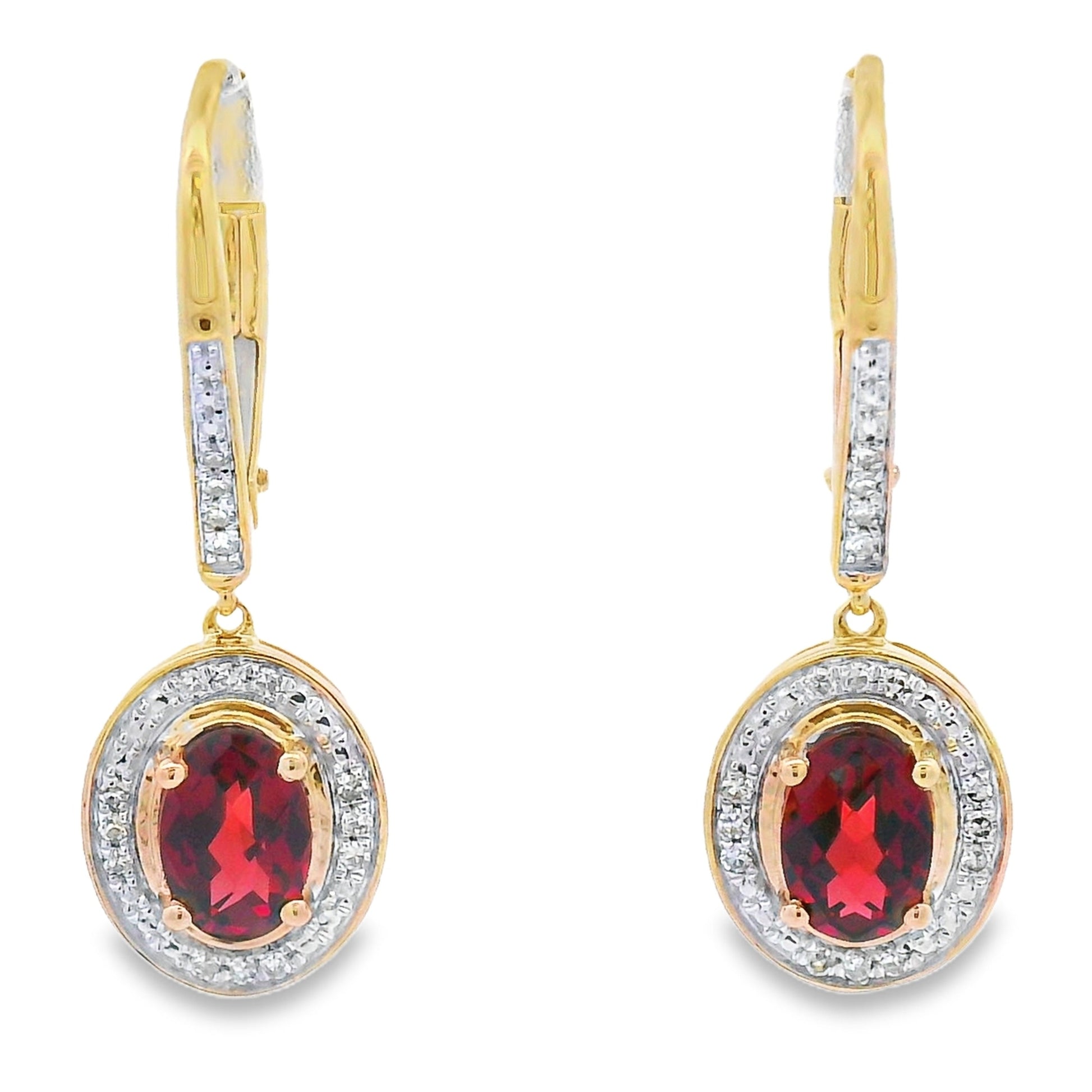 1.41ct Garnet Diamond Dangle Earrings 10KT Yellow Gold Bids.com
