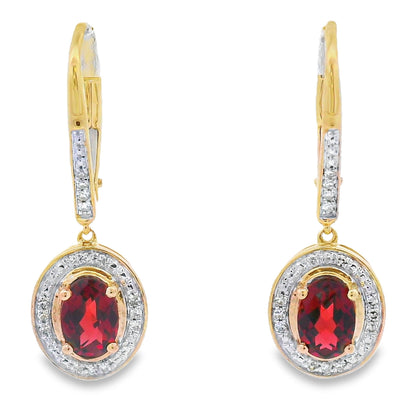 1.41ct Garnet Diamond Dangle Earrings 10KT Yellow Gold Bids.com