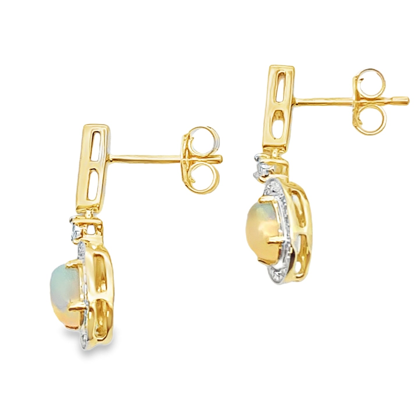 .75ct Opal Diamond Dangle Earrings 10KT Yellow Gold Bids.com