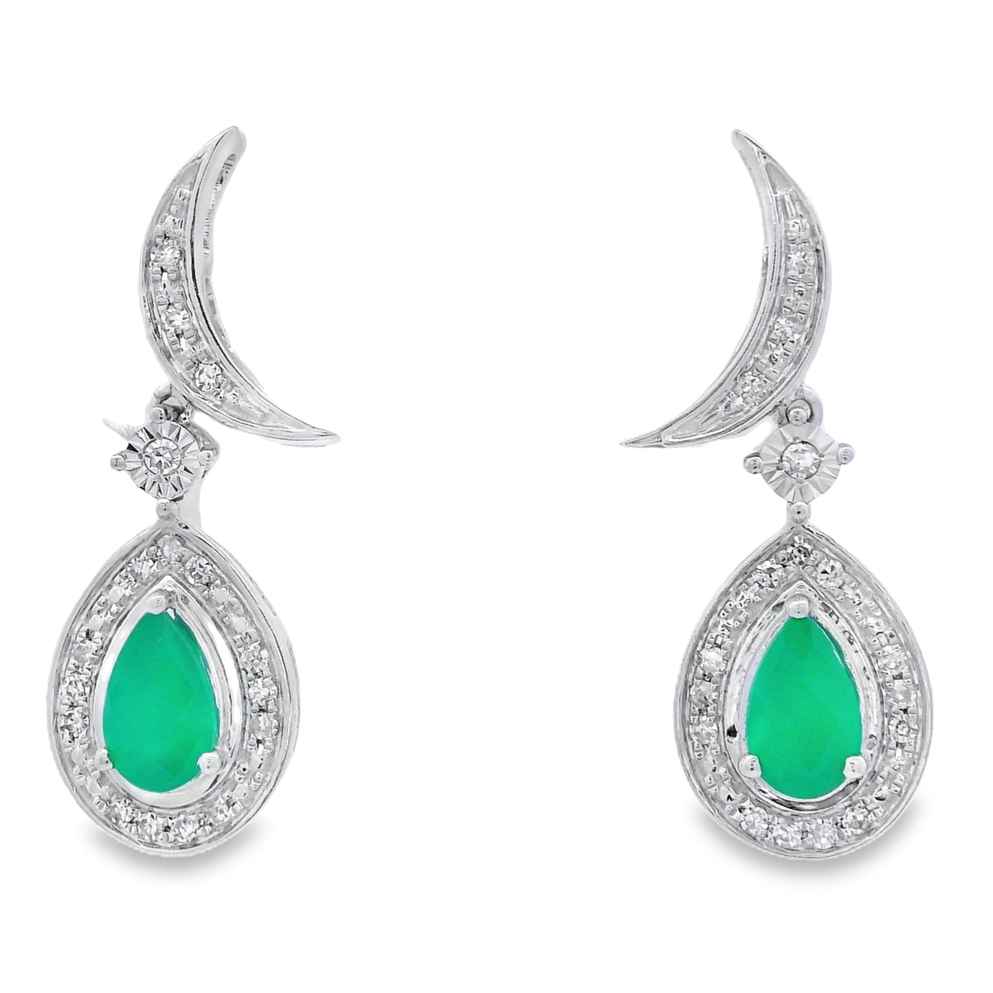 Chalcedony Diamond Dangle Earrings 10KT White Gold Bids.com