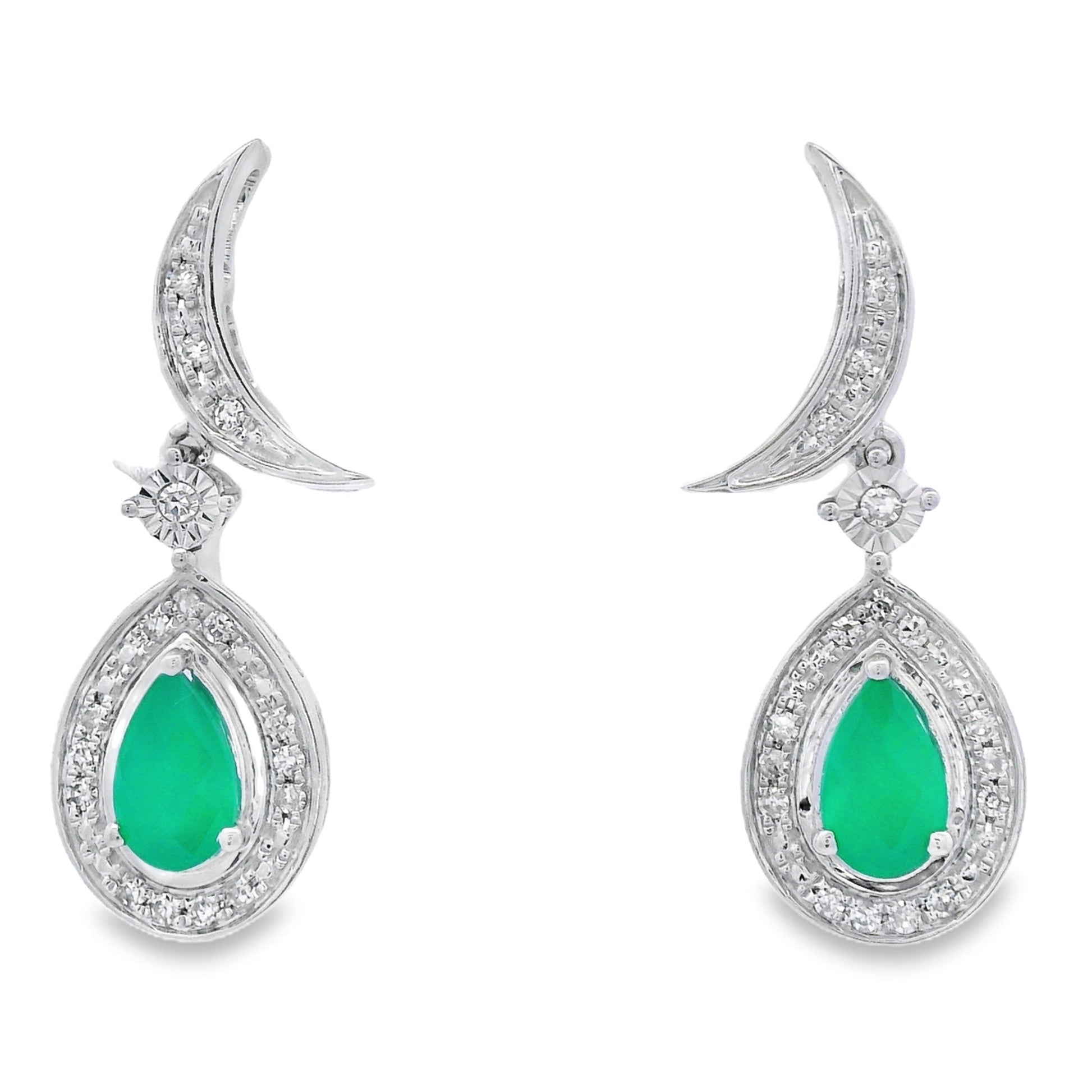 Chalcedony Diamond Dangle Earrings 10KT White Gold Bids.com
