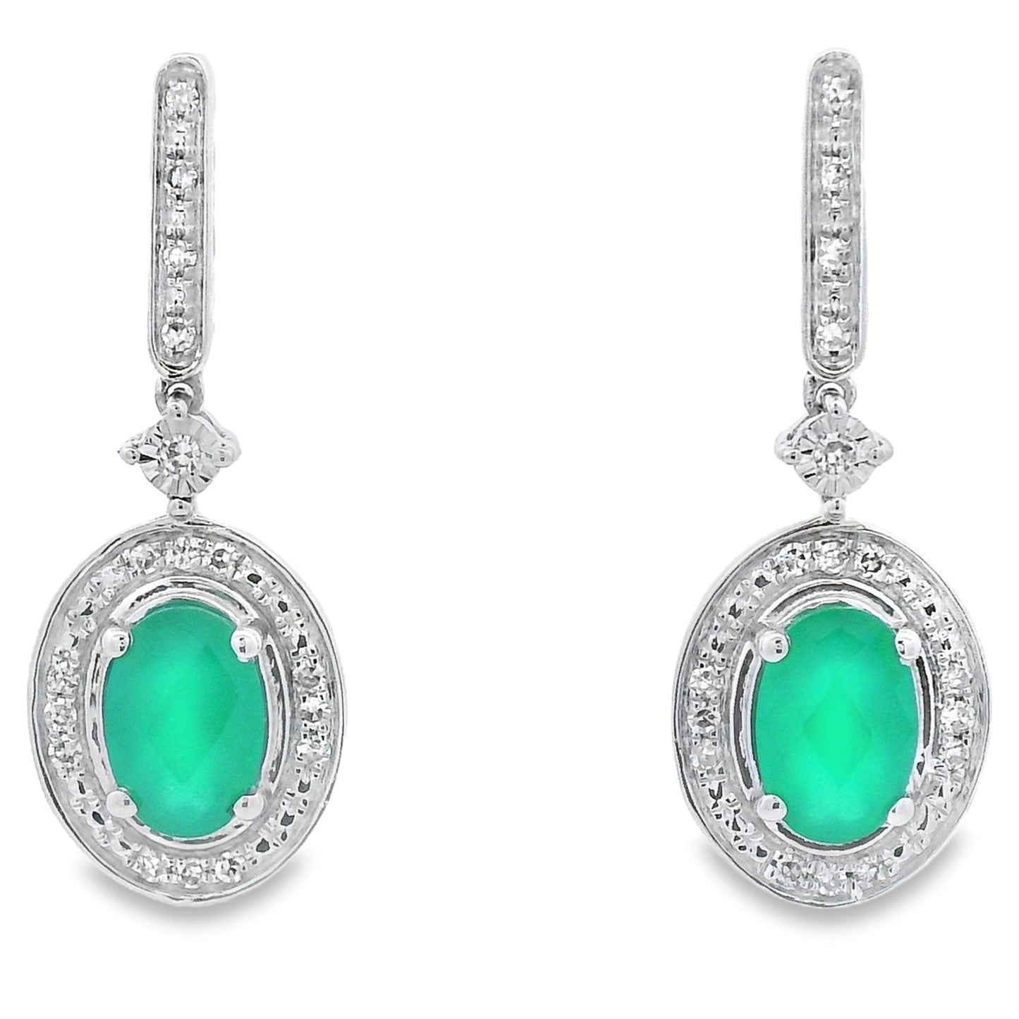 Chalcedony Diamond Dangle Earrings 10KT White Gold Bids.com