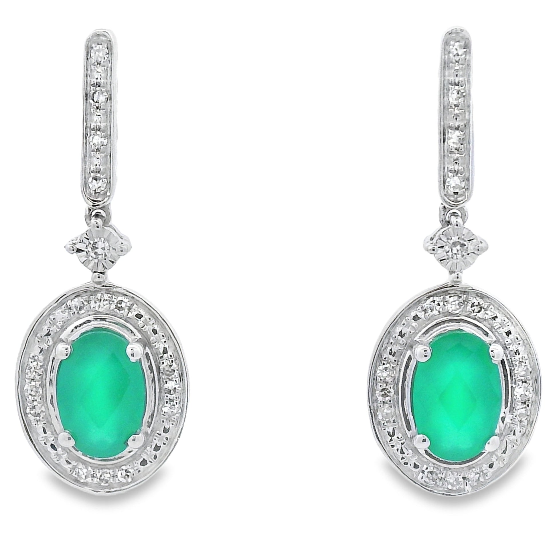 Chalcedony Diamond Dangle Earrings 10KT White Gold Bids.com