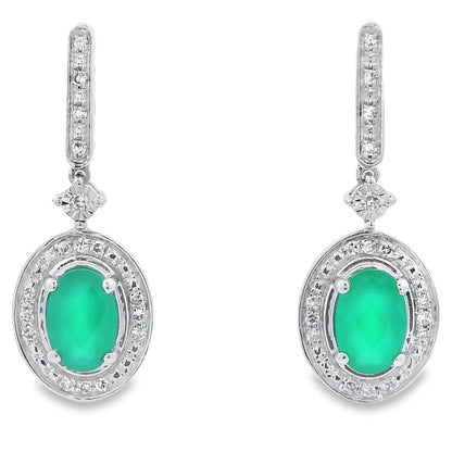 Chalcedony Diamond Dangle Earrings 10KT White Gold Bids.com